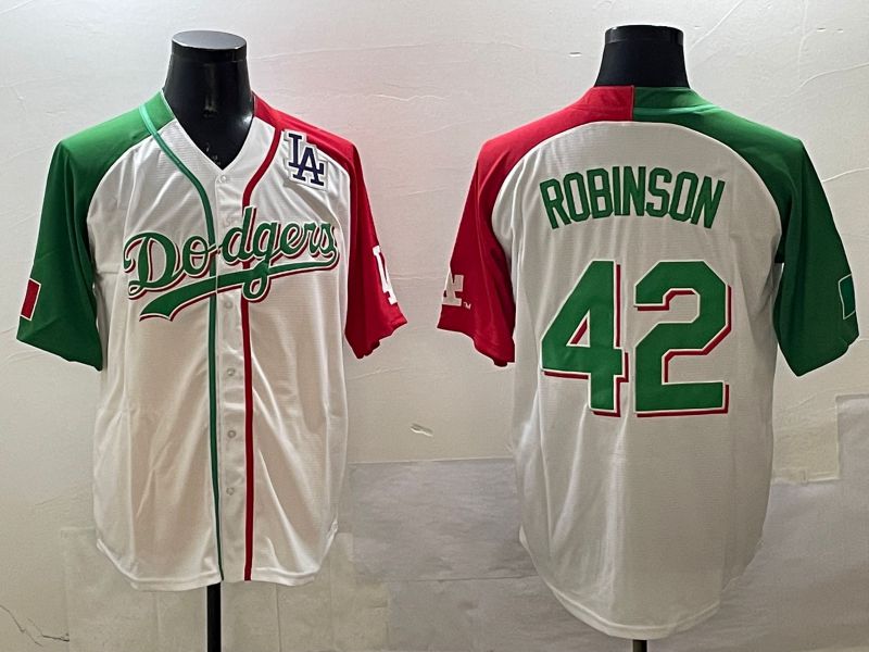 Men Los Angeles Dodgers 42 Robinson White Green Game 2025 Nike MLB Jersey style 5